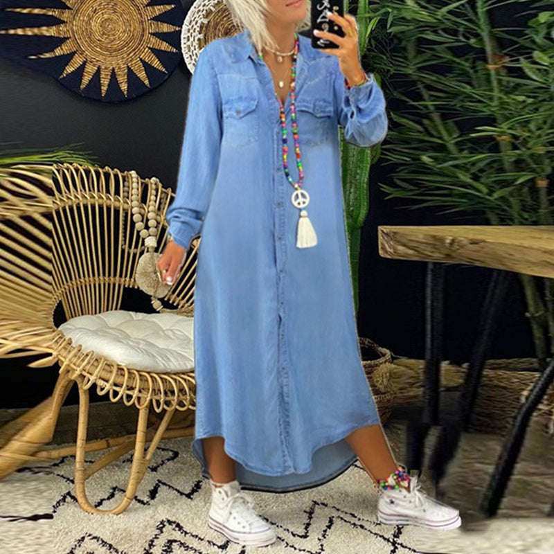 Yara™ - Long Sleeve Denim Maxi Dress