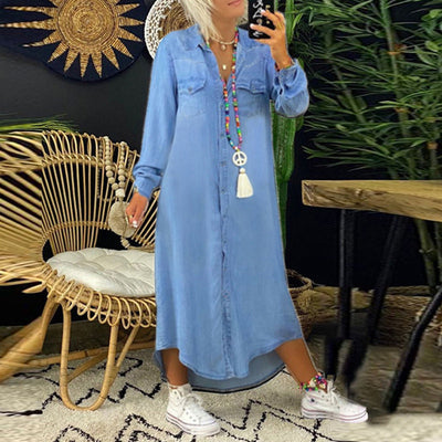 Yara™ - Long Sleeve Denim Maxi Dress
