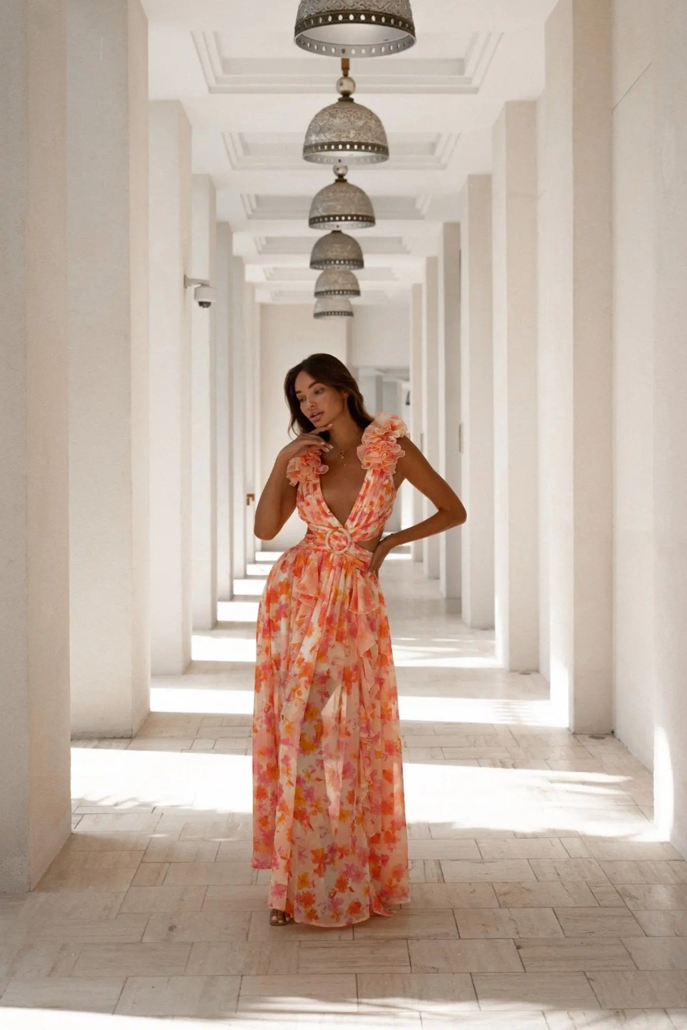 Freya - Clementine Floral Lace-Up Long Dress