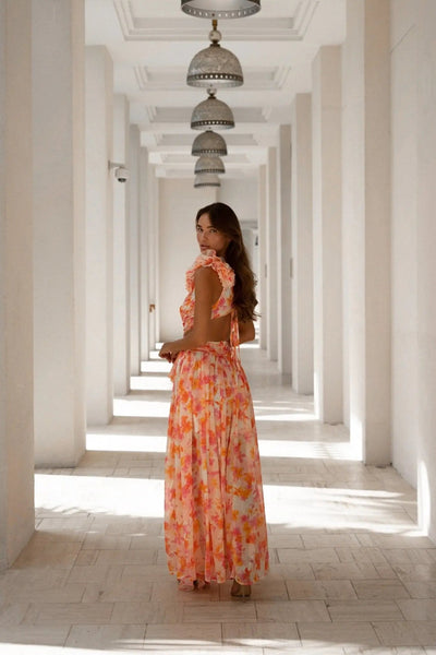 Freya - Clementine Floral Lace-Up Long Dress
