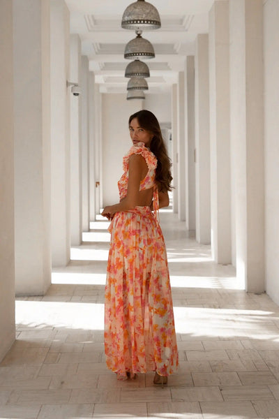 Freya - Clementine Floral Lace-Up Long Dress