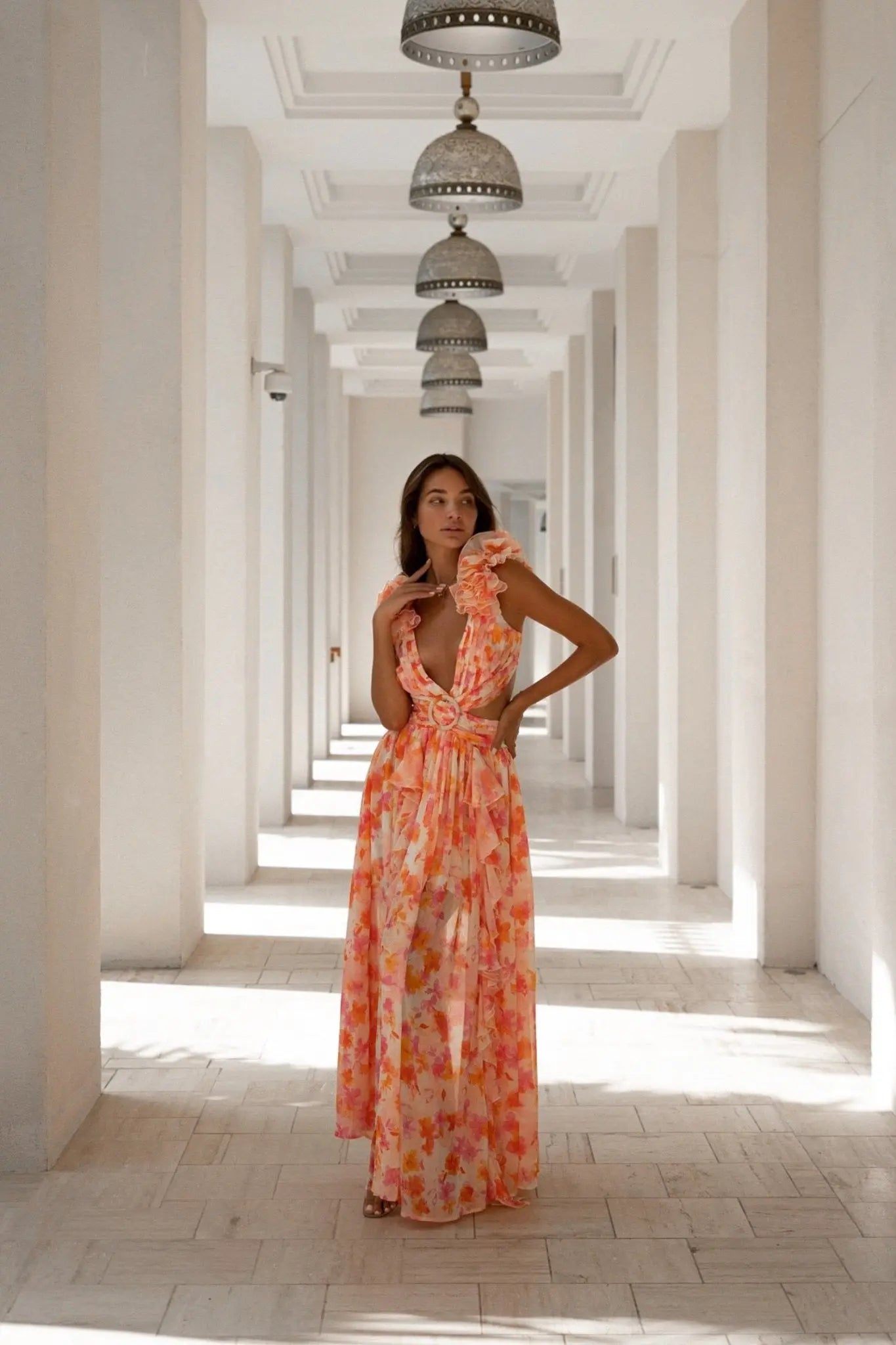 Freya - Clementine Floral Lace-Up Long Dress