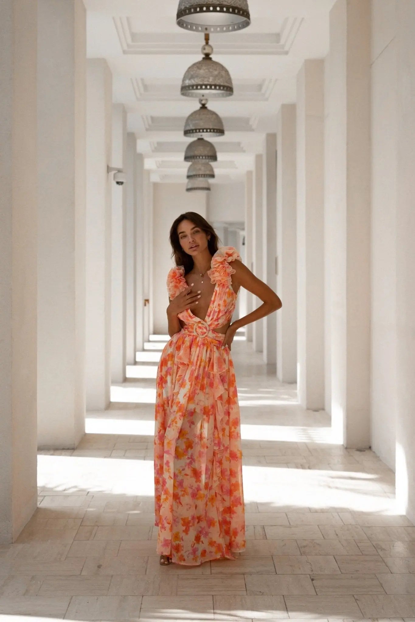Freya - Clementine Floral Lace-Up Long Dress