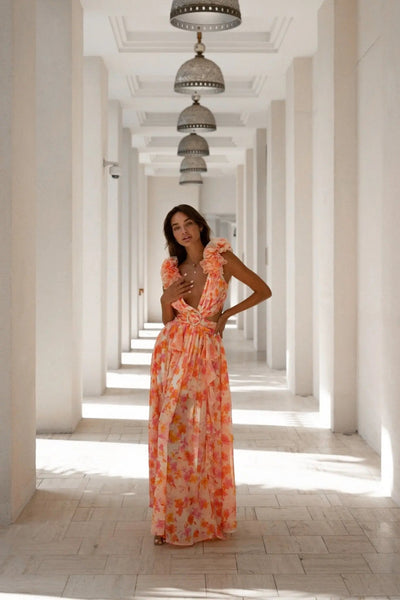 Freya - Clementine Floral Lace-Up Long Dress